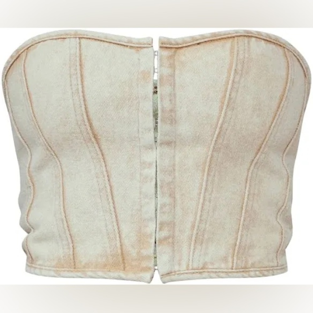 NWT PLT Washed Stone Denim Strapless Hook & Eye Structured Corset Top Y2K Grunge - Picture 5 of 8